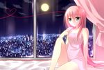  alternate_costume bad_id bad_pixiv_id bed camisole cellphone dress green_eyes holding long_hair looking_at_viewer megurine_luka phone pink_dress pink_hair sitting solo sumisaki_yuzuna vocaloid 