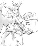  bad_deviantart_id bad_id box breasts carrying claws cleavage english extra_mouth extra_tongue greyscale highres horns jabberwock_(monster_girl_encyclopedia) large_breasts less long_hair long_tongue meme monochrome monster_girl_encyclopedia scales sketch solo tail tongue very_long_hair wings 