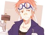  1boy glasses glasses_on_head kobi mako1124 male male_focus mallet marine mouth_hold nail one_piece pink_hair solo wrench 