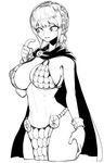  1girl armor bikini bikini_armor breasts cape dressrosa gloves greyscale large_breasts long_hair monochrome navel one_piece open_mouth ponytail princess rebecca_(one_piece) simple_background solo space_jin standing sweatdrop swimsuit white_background 