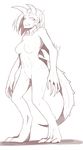  absurdres bad_deviantart_id bad_id breasts claws dungeons_and_dragons full_body grin highres horns inverted_nipples less looking_at_viewer medium_breasts monochrome monster_girl navel nipples nude personification pointy_ears scales shadow sketch smile solo spikes standing tail tarrasque 
