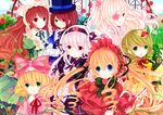  :d blonde_hair blue_eyes bow brown_hair drill_hair flower gothic_lolita green_eyes green_hair hair_bow hair_ornament hair_ribbon hairband hat heterochromia highres hina_ichigo kanaria kirakishou lolita_fashion lolita_hairband long_hair looking_at_viewer moseley multiple_girls open_mouth pink_bow red_eyes ribbon rose rozen_maiden shinku short_hair silver_hair smile souseiseki suigintou suiseiseki top_hat twin_drills twintails 