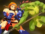  1girl braid breasts huge_breasts kagemusha leina monster orange_hair queen&#039;s_blade queen's_blade shield sword weapon 