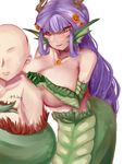  1girl bald blush breasts claws dragon eastern_dragon faceless faceless_male head_fins highres horns lamia large_breasts long_hair monster_girl monster_girl_encyclopedia nude paundo2 purple_hair ryuu_(monster_girl_encyclopedia) scales sidelocks simple_background smile snake_bondage sweatdrop tail tail_wagging very_long_hair white_background yellow_eyes 