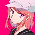  aoki_shizumi close-up forked_tongue hat jakuzure_nonon kill_la_kill pink_background pink_hair solo tongue 