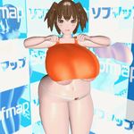  1girl 3d animated animated_gif areolae artist_request belly blush bouncing_breasts breasts breasts_outside brown_hair huge_breasts large_areolae looking_at_viewer navel nipples plump solo standing thick_thighs thighs twintails wide_hips winking 