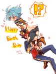  2boys ahoge aqua_hair blush english eyebrows fingerless_gloves forked_eyebrows future_card_buddyfight gloves happy_birthday male_focus mikado_gaou multicolored_hair multiple_boys open_mouth red_eyes red_hair ryuuenji_tasuku simple_background tobi_(one) torn_clothes two-tone_hair white_background yaoi 