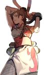  1girl arm_up armpits braid brown_eyes brown_hair fishnet_legwear fishnets looking_at_viewer momo_alto naruto naruto:_the_last scroll solo tenten 