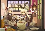  &gt;_&lt; :d :o amatsukaze_(kantai_collection) bangs bare_shoulders binoculars black_bow blonde_hair blue_skirt bow brown_eyes brown_hair closed_eyes cooking crop_top curry dress eijima_moko elbow_gloves food gloves hair_bow hair_ornament hair_tubes hairband headgear highleg kantai_collection kitchen ladle long_hair microskirt multiple_girls neckerchief open_mouth pleated_skirt pot rensouhou-chan rensouhou-kun sailor_collar sailor_dress shimakaze_(kantai_collection) short_hair silver_hair skirt smile triangle_mouth two_side_up v-shaped_eyebrows white_gloves yukikaze_(kantai_collection) 