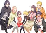  4girls black_eyes black_hair blonde_hair blue_eyes capri_pants closed_eyes crossed_arms facial_mark family father_and_daughter father_and_son forehead_mark glasses green_eyes grin haruno_sakura highres husband_and_wife hyuuga_hinata lavender_eyes long_hair md5_mismatch mother_and_daughter mother_and_son multiple_boys multiple_girls naruto naruto_(series) pants pink_hair red-framed_eyewear short_hair sitting skirt smile thighhighs tubumi uchiha_sarada uchiha_sasuke uzumaki_boruto uzumaki_himawari uzumaki_naruto white_background 