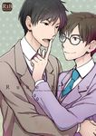  bad_id bad_pixiv_id cover cover_page doujin_cover finger_to_another's_mouth formal glasses height_difference honjou_kirou horikoshi_jirou kaze_tachinu male_focus multiple_boys necktie smile suit yaoi yszw 