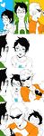  &gt;_&lt; 2boys black_hair blonde_hair blue_eyes blush buck_teeth closed_eyes comic cookie dirk_strider fingerless_gloves food glasses gloves green_eyes heart highres homestuck jake_english jane_crocker multiple_boys open_mouth orange_eyes short_hair silent_comic sunglasses 