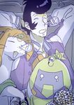  alien arms_up crying dandy_(space_dandy) meow_(space_dandy) mosuko nose_bubble qt_(space_dandy) robot sleeping space_dandy 