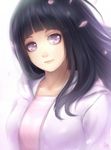  bangs black_hair blunt_bangs hood hood_down hoodie hyuuga_hinata jurrig long_hair looking_at_viewer naruto naruto_(series) open_clothes open_hoodie purple_eyes signature smile solo upper_body 