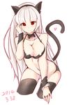  2014 adjusting_hair animal_ears bad_id bad_pixiv_id bra breast_squeeze breasts cat_ears cat_tail choker cleavage cowboy_shot dated heart highres large_breasts long_hair looking_at_viewer original panties pink_hair red_eyes ribbon_choker smile solo tail thighhighs tigersaber underwear underwear_only 