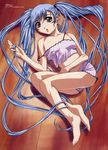  bare_shoulders barefoot bent_knees blue_hair feet female fingernails gotou_keiji hoshino_ruri kidou_senkan_nadesico official_art tags 