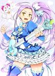  boots cure_beat earrings guitar hair_ornament heart hummy_(suite_precure) instrument jewelry kurokawa_eren long_hair magical_girl minatsuki_randoseru precure purple_hair revision seiren_(suite_precure) side_ponytail skirt smile solo suite_precure thighhighs yellow_eyes 