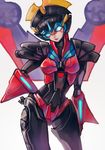  1girl autobots blue_eyes breasts lipstick makeup matk0210 mecha_girl robot transformers windblade windblade_(transformers) wings 