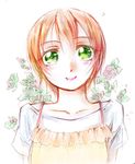  blush casual collarbone face flower green_eyes hoshizora_rin jason_(kaiten_kussaku_kikou) looking_at_viewer love_live! love_live!_school_idol_project orange_hair short_hair smile solo traditional_media white_background 