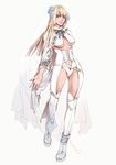  absurdres alternate_costume anklet bangs belt blonde_hair blue_eyes breasts bridal_veil corset dress flower hair_flower hair_ornament highres jewelry later_(chiyating) lili_(tekken) lips long_hair medium_breasts navel no_bra nose over-kneehighs revealing_clothes solo tekken tekken_6 thighhighs underboob veil wedding_dress white_legwear 