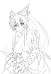  :d absurdres bad_deviantart_id bad_id blush breasts claws cowboy_shot greyscale highres horns lamia large_breasts less long_hair monochrome monster_girl monster_girl_encyclopedia nude open_mouth ponytail scales sidelocks sketch smile solo tail tail_wagging very_long_hair wurm_(monster_girl_encyclopedia) 