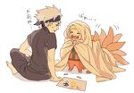  :d ^_^ barefoot blonde_hair blush child child_drawing closed_eyes crayon dashi_(minzoku_gb) drawing facing_another forehead_protector hatake_kakashi kurama_(naruto) kyuubi looking_at_another male_focus motion_lines multiple_boys multiple_tails naruto naruto_(series) naruto_shippuuden ninja open_mouth round_teeth silver_hair simple_background sitting smile spiked_hair standing sweatdrop tail teeth translated uzumaki_naruto white_background younger 