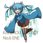  blue_eyes blue_hair dadadanoda ene_(kagerou_project) headphones kagerou_project long_hair oversized_clothes sleeves_past_fingers sleeves_past_wrists solo twintails 