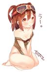 bad_id bad_pixiv_id bare_shoulders bottomless brown_hair chitetan goggles goggles_on_head highres looking_at_viewer ole_tower rammer_(ole_tower) short_hair simple_background solo twintails 