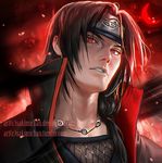  banned_artist black_hair forehead_protector konohagakure_symbol looking_at_viewer male_focus naruto naruto_(series) portrait red red_eyes sakimichan sharingan solo uchiha_itachi watermark web_address 