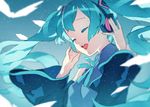  aqua_hair closed_eyes detached_sleeves floating_hair hatsune_miku headphones highres long_hair open_mouth solo twintails vocaloid weee_(raemz) 