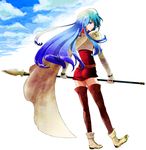  armor ass bad_id bad_pixiv_id blue_eyes blue_hair boots breastplate cape fire_emblem fire_emblem:_monshou_no_nazo long_hair looking_back polearm sheeda spear thighhighs very_long_hair weapon zoozoowaowao 