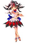 alphes_(style) bad_anatomy black_hair dress flip-flops horns kijin_seija long_hair looking_at_viewer multicolored_hair parody red_eyes red_hair sandals shope solo streaked_hair style_parody tongue tongue_out touhou white_hair 