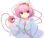  eyeball hairband hayate-s heart highres komeiji_satori long_sleeves looking_at_viewer pink_eyes pink_hair purple_hairband shirt solo third_eye touhou upper_body wide_sleeves 