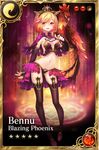 age_of_ishtaria bird black_legwear character_name fingerless_gloves gloves looking_at_viewer magic_circle navel open_mouth phoenix red_eyes short_hair solo thighhighs 