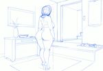  1girl ass breasts high_heels house huge_ass indoors living_room lm_(legoman) milf monochrome original sideboob sketch stairs standing thick_thighs thighs wide_hips 