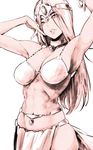  armpits arms_up bracelet breasts circlet cowboy_shot dragon_quest dragon_quest_iv jewelry large_breasts loincloth long_hair manya monochrome navel pelvic_curtain sketch solo yurikawa 