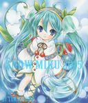  2015 ahoge aqua_hair artist_name blue_eyes character_name chibi flower hatsune_miku light_smile long_hair snowdrop_(flower) solo tamagoboro twintails very_long_hair vocaloid yuki_miku 