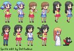  &gt;_&lt; aioi_yuuko animal_ears black_eyes black_hair blonde_hair blue_eyes blue_hair blush bow bowtie brown_eyes brown_hair cat cat_ears cat_tail closed_eyes coropata doughnut drifloonfanatic food glasses hair_cubes hair_ornament labcoat long_hair lowres minakami_mai multiple_girls naganohara_mio necktie nichijou open_mouth pixel_art professor_shinonome sakamoto_(nichijou) school_uniform serafuku shinonome_nano short_hair short_twintails skirt smile tail tokisadame_school_uniform twintails winding_key 