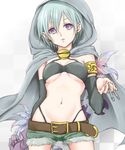  aoyashio_rin belt breasts flathead_screwdriver_(ole_tower) gloves highleg highres looking_at_viewer medium_breasts navel ole_tower parted_lips purple_eyes short_hair silver_hair solo 