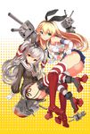  amatsukaze_(kantai_collection) ankle_boots blonde_hair blue_eyes boots brown_eyes dress gloves grey_footwear hairband highres kantai_collection kikimi long_hair metal_boots multiple_girls red_footwear rensouhou-chan rensouhou-kun sailor_dress shimakaze_(kantai_collection) short_dress silver_hair striped striped_legwear thigh_boots thighhighs two_side_up uniform 