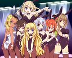  :d ahoge amagi_brilliant_park animal_ears antenna_hair ashe_(amaburi) ass bare_shoulders blonde_hair blue_eyes blush bow breasts brown_eyes brown_hair bunny_ears bunny_girl bunny_tail bunnysuit cellphone cleavage covered_navel dark_skin detached_collar drill_hair fake_animal_ears fishnet_legwear fishnet_pantyhose fishnets flower fur_trim glasses gradient_hair green_eyes hair_bow hair_flower hair_ornament hair_ribbon koborii_(amaburi) large_breasts latifa_fleuranza leotard long_hair looking_at_viewer multicolored_hair multiple_girls muse_(amaburi) open_mouth orange_hair outstretched_arms pantyhose phone ponytail red_eyes ribbon salama_(amaburi) sento_isuzu short_hair side-tie_leotard silver_hair smartphone smile sylphy_(amaburi) tail thighhighs touryou very_long_hair wrist_cuffs 