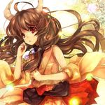  bad_id bad_pixiv_id brown_hair horns jewelry long_hair naga_(staygarden) pendant red_eyes ryuujin_naga solo turtleneck uni_(gumin) wind 