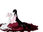  black_hair blood bow fujiwara_no_mokou guro houraisan_kaguya long_hair multiple_girls red_eyes severed_head shimizu_kokeshi silver_hair tongue touhou very_long_hair 