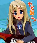  blue_eyes brown_hair eyebrows instrument k-on! keyboard_(instrument) keytar kotobuki_tsumugi long_hair moudoku_(decopon3rd) oekaki school_uniform solo 