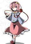  bad_id bad_pixiv_id buttons fa_no_hito komeiji_satori long_sleeves looking_at_viewer pink_skirt short_hair simple_background skirt slippers socks solo string third_eye touhou white_background white_legwear 