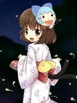  aiba_kou animal_ears brown_hair cat_ears cat_tail chen cirno japanese_clothes kimono mask multiple_tails short_hair solo tail touhou 