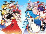  alice_margatroid animal_ears bat_wings black_hair black_wings blonde_hair blue_eyes blue_hair book bow braid broom bunny_ears detached_sleeves doll food fruit hairband hakurei_reimu hat hinanawi_tenshi horns ibuki_suika izayoi_sakuya katana kirisame_marisa knife konpaku_youmu long_hair molly multiple_girls nagae_iku necktie ofuda onozuka_komachi patchouli_knowledge peach pink_hair purple_eyes purple_hair red_eyes red_hair reisen_udongein_inaba remilia_scarlet saigyouji_yuyuko scarlet_weather_rhapsody scythe shameimaru_aya shanghai_doll short_hair silver_hair sword tokin_hat touhou twin_braids two_side_up umbrella weapon wings witch_hat yakumo_yukari 