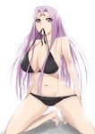  barefoot bikini bikini_in_mouth breasts dress fate/stay_night fate_(series) groin huge_breasts long_hair mouth_hold purple_eyes purple_hair rider solo swimsuit tipo_(tipoplaza) 