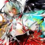  bad_id bad_pixiv_id belt brooch buckle gem hat inoe_(noie) inubashiri_momiji jewelry looking_at_viewer red_eyes red_skirt simple_background skirt solo tokin_hat touhou upper_body white_background 