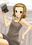  bad_id bad_pixiv_id brown_hair camisole food hairband handheld_game_console ice_cream k-on! mouth_hold nintendo_ds playing_games short_hair solo tainaka_ritsu unyon video_game yellow_hairband 